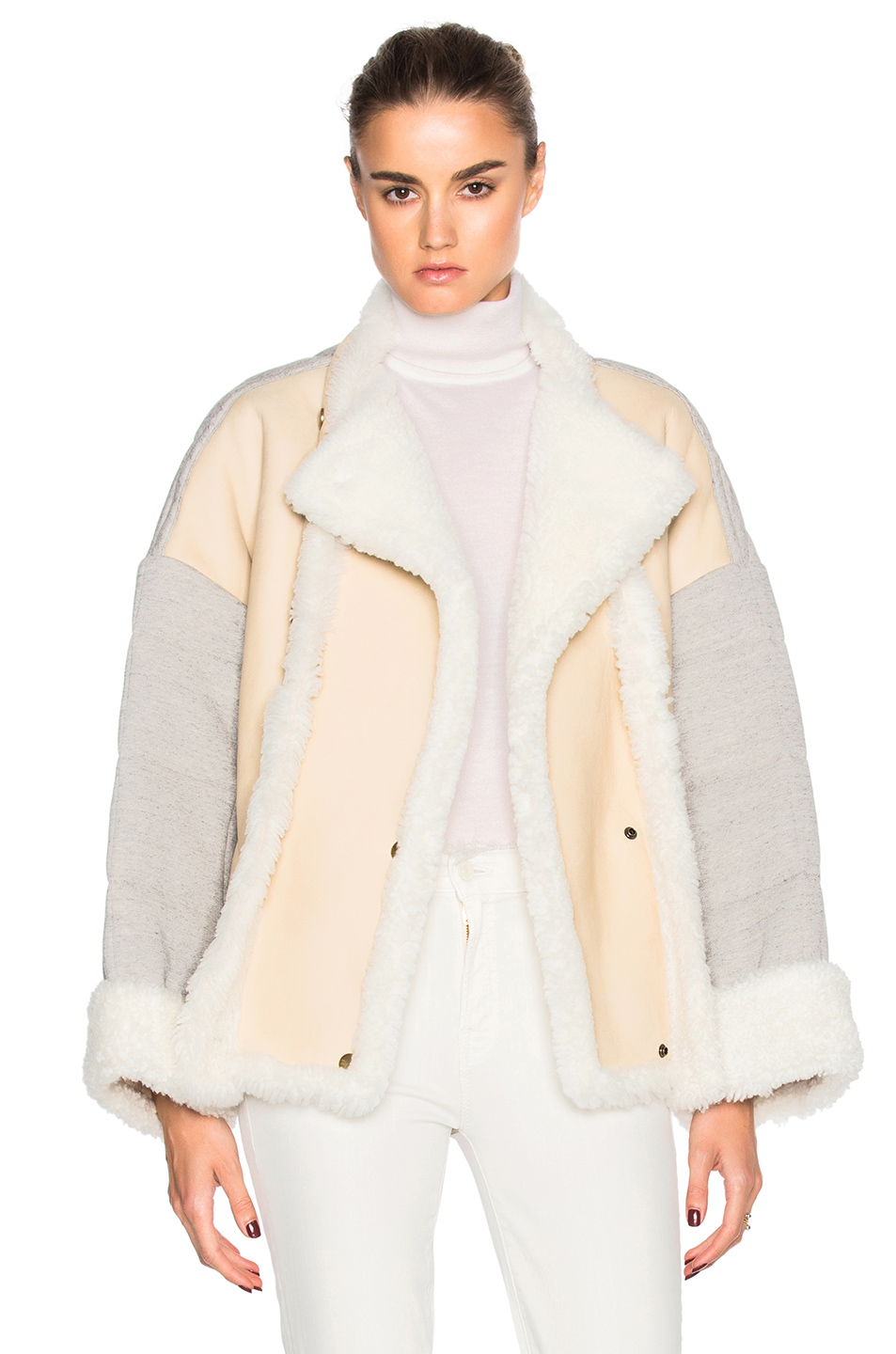 curly shearling mix jacket