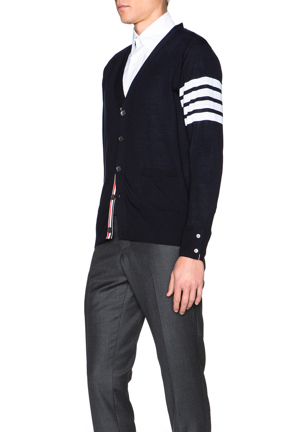 图象3 thom browne classic v neck cardigan – 藏青色