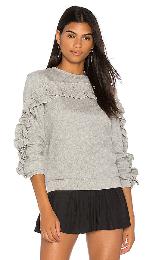 detail, endless rose ruffle detail sweater in heather grey revolve
